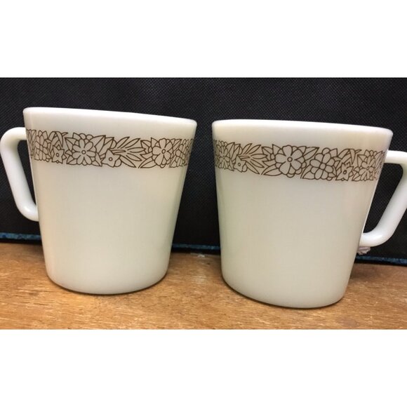 2 Vtg. Pyrex Woodland Mugs Milk Glass 10 Oz. Coffee Cups D Handles #1410 EUC - Picture 1 of 5